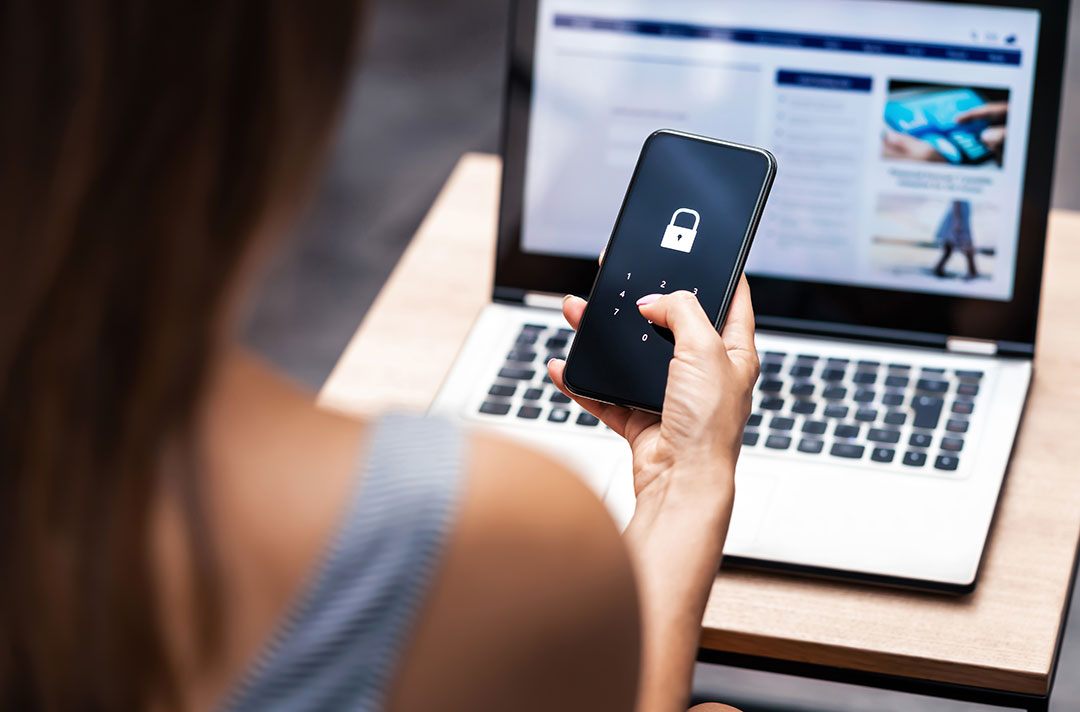woman with security passcode on phone